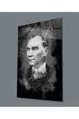 AlpiLeo Atatürk Portresi Siyah Beyaz Alp Özel Cam Tablo, Uv Baskılı Ve Temperli, Hediyelik thumbnail 1