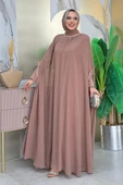 Püsküllü Yakası Taş Detaylı Abayalı Elbise Takım 8494 Vizon thumbnail 3