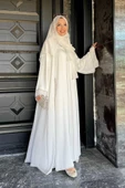 Taş İşleme Detaylı Elbise Abaya Takım 3873 Ekru thumbnail 2