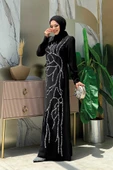 Taş İşleme Desenli Elbise 3889 Siyah - 1