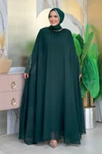 Püsküllü Yakası Taş Detaylı Abayalı Elbise Takım 8494 Zümrüt - 1