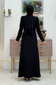 Omuz ve Bel Kısmı Taş Detaylı Abiye Elbise 3909 Siyah thumbnail 2