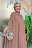 Püsküllü Yakası Taş Detaylı Abayalı Elbise Takım 8494 Vizon thumbnail 4