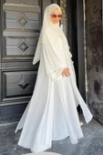 Taş İşleme Detaylı Elbise Abaya Takım 3873 Ekru thumbnail 3