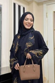 Çiçek Desenli Fırfırlı Abaya 7908 Siyah - 4