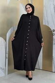 Ön Kısmı Boydan Düğmeli Salaş Elbise 7910 Siyah - 1