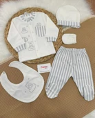 uğurböceğiçocuk Aziz Bebe Çizgili Bulut Ayı Nakışlı 5'li Hastane Çıkışı 5322 thumbnail 5