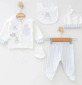 uğurböceğiçocuk Aziz Bebe Çizgili Bulut Ayı Nakışlı 5'li Hastane Çıkışı 5322 thumbnail 2