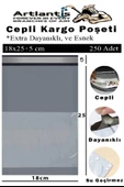 Plastik Kargo Poşeti Cepli 18x25+5 cm 250 Adet 1 Paket Ekonomik Cepli Kargo Poşeti Dayanıklı Gri Esnek - 1