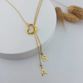 Vaoov 925 Ayar Gümüş Çift Harfli Sallantılı Kalp Kolye thumbnail 7