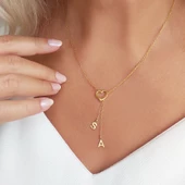 Vaoov 925 Ayar Gümüş Çift Harfli Sallantılı Kalp Kolye thumbnail 1