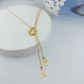 Vaoov 925 Ayar Gümüş Çift Harfli Sallantılı Kalp Kolye thumbnail 6