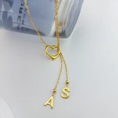 Vaoov 925 Ayar Gümüş Çift Harfli Sallantılı Kalp Kolye thumbnail 2