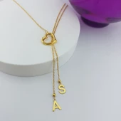 Vaoov 925 Ayar Gümüş Çift Harfli Sallantılı Kalp Kolye thumbnail 4