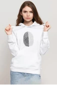 Siyah Beyaz Parmak İzi Beyaz Kadın 3ip Kapşonlu Sweatshirt thumbnail 1