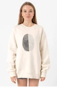 Siyah Beyaz Parmak İzi Ekru Kadın 2ip Sweatshirt thumbnail 1