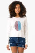 Bordo Mavi Parmak İzi Ekru Ekstra Uzunkol Sweatshirt - 1