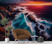 Deniz ve Günbatımı Manzaralı Duvar Kağıdı Baskı thumbnail 5
