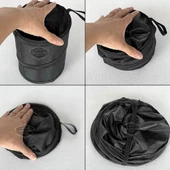 Araç İçi Çöp Kovası Katlanabilir Portatif Taşınabilir Küllük Araba Çöp Kutusu Oto Organizer Fonksiyonel Mini Depolama Saklama Kutusu Düzenleyici Siyah - 4