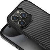 iPhone 16 Pro Max Kılıf Karbon Fiber Görünümlü Parlak Kamera Çerçeveli Venus Kılıf thumbnail 7