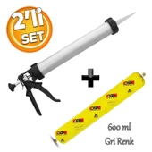 Sosis PU Silikon Mastik Gri Renk 600 ml Tabanca Güçlü Yapıştırıcı Sızdırmaz Yalıtım Tabancalı Set - 1