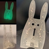 Şeffaf Taş Simli Neon Yeşil Fosfor Telefon Tutacağı Tavşan Figür El Yapımı Epoksi Hediyelik thumbnail 1