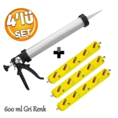 Sosis PU Silikon Mastik Gri Renk 600 ml Güçlü Yapıştırıcı Sızdırmaz Yalıtım Tabancalı 4'lü Set - 1