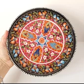 Çini El Yapımı Kabartma Etnik Çiçek Lale Desen Seramik Çini Tabak 27 cm 17158 - 5