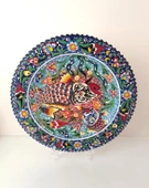 Çini El Yapımı Kabartma Etnik Balık Desen Seramik Çini Tabak 30 cm - 1