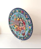 Çini El Yapımı Kabartma Etnik Balık Desen Seramik Çini Tabak 30 cm - 2