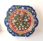 Çini El Yapımı Kabartma Etnik Çiçek Lale Desen Seramik Çini Tabak 30 cm - 5
