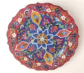 Çini El Yapımı Kabartma Etnik Çiçek Desen Seramik Çini Tabak 26 cm 17160 - 6