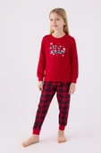 Arnetta 3105 Noel Let İt Snow Kız Çocuk Kırmızı Uzun Kol Pijama Takım - 1