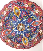 Çini El Yapımı Kabartma Etnik Çiçek Desen Seramik Çini Tabak 26 cm 17160 - 5