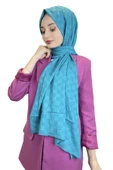 Belli Dubai Şal - Dama Desen Jakarlı Dubai Şal - Ütü İstemez Şal 01151  TURKUAZ - 1