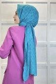 Belli Dubai Şal - Dama Desen Jakarlı Dubai Şal - Ütü İstemez Şal 01151  TURKUAZ - 2