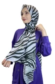 Siyane Scarf Pamuk Soft Şal - Zebra Desenli Pamuklu Şal 01157  GRİ thumbnail 1