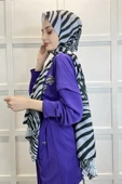 Siyane Scarf Pamuk Soft Şal - Zebra Desenli Pamuklu Şal 01157  GRİ thumbnail 2
