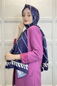 Shecarf Quare Çizgi Desen İpeksi Şal 01117  KOYU MOR thumbnail 2