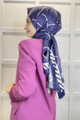 Shecarf Quare Çizgi Desen İpeksi Şal 01117  KOYU MOR thumbnail 3