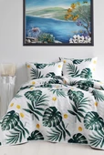Upstyle Baskılı Pike Takımı Çift Kişilik Monstera Yeşil - 1