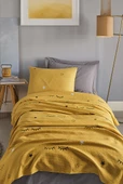 Upstyle Tek Kişilik Baskılı Pike Takımı  Sarı %100 Pamuk - 1
