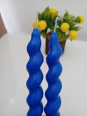 qosrix 2'li Mavi Italyan Burgulu Şamdan Soya Mumu Doğal Kokulu Uzun Çubuk Konik Burgu Spiral Mum Dekoratif thumbnail 2