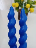 qosrix 2'li Mavi Italyan Burgulu Şamdan Soya Mumu Doğal Kokulu Uzun Çubuk Konik Burgu Spiral Mum Dekoratif thumbnail 1