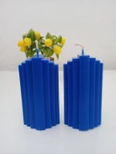 qosrix 2'li Mavi Soya Doğal Vanilya Kokulu Sütun Geometrik Şekil Kule Mum Dekoratif - 1