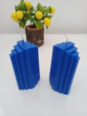 qosrix 2'li Mavi Soya Doğal Vanilya Kokulu Sütun Geometrik Şekil Kule Mum Dekoratif - 2