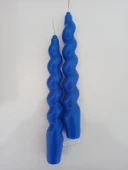 qosrix 2'li Mavi Italyan Burgulu Şamdan Soya Mumu Doğal Kokulu Uzun Çubuk Konik Burgu Spiral Mum Dekoratif thumbnail 4