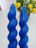 qosrix 2'li Mavi Italyan Burgulu Şamdan Soya Mumu Doğal Kokulu Uzun Çubuk Konik Burgu Spiral Mum Dekoratif thumbnail 3