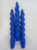 qosrix 3'lü Mavi Italyan Burgulu Şamdan Soya Mumu Doğal Kokulu Uzun Çubuk Konik Burgu Spiral Mum Dekoratif thumbnail 2