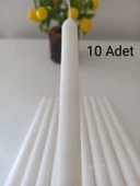 qosrix 10'lu Beyaz Şamdan Soya Mumu 1. Kalite Soya Doğal Vanilya Kokulu Uzun Çubuk Konik Mum Dekoratif - 1